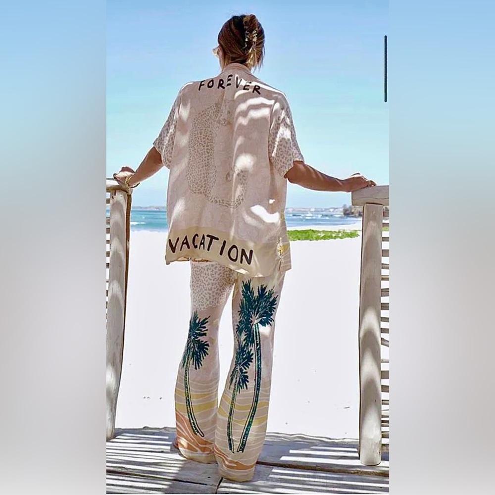 Me369 Silky Lilian Knit Collar Vacation Shirt and Pants